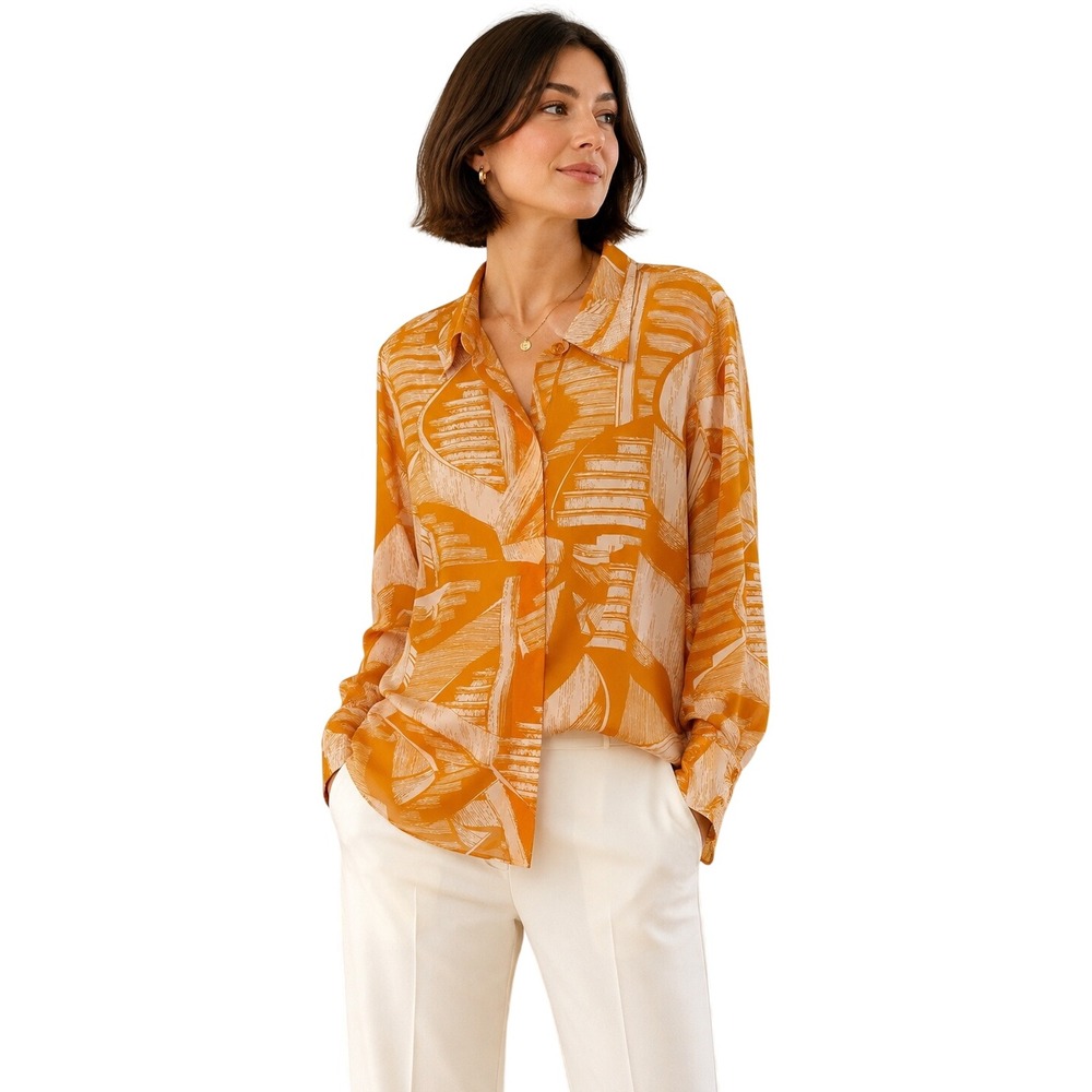 Stine Goya 100% Silk Abstract Brush Print Blouse M Oversized Modern Art Designer